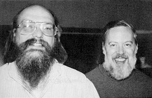 Ken Thompson (sitting) and Dennis Ritchie at a PDP-11, c. 1973