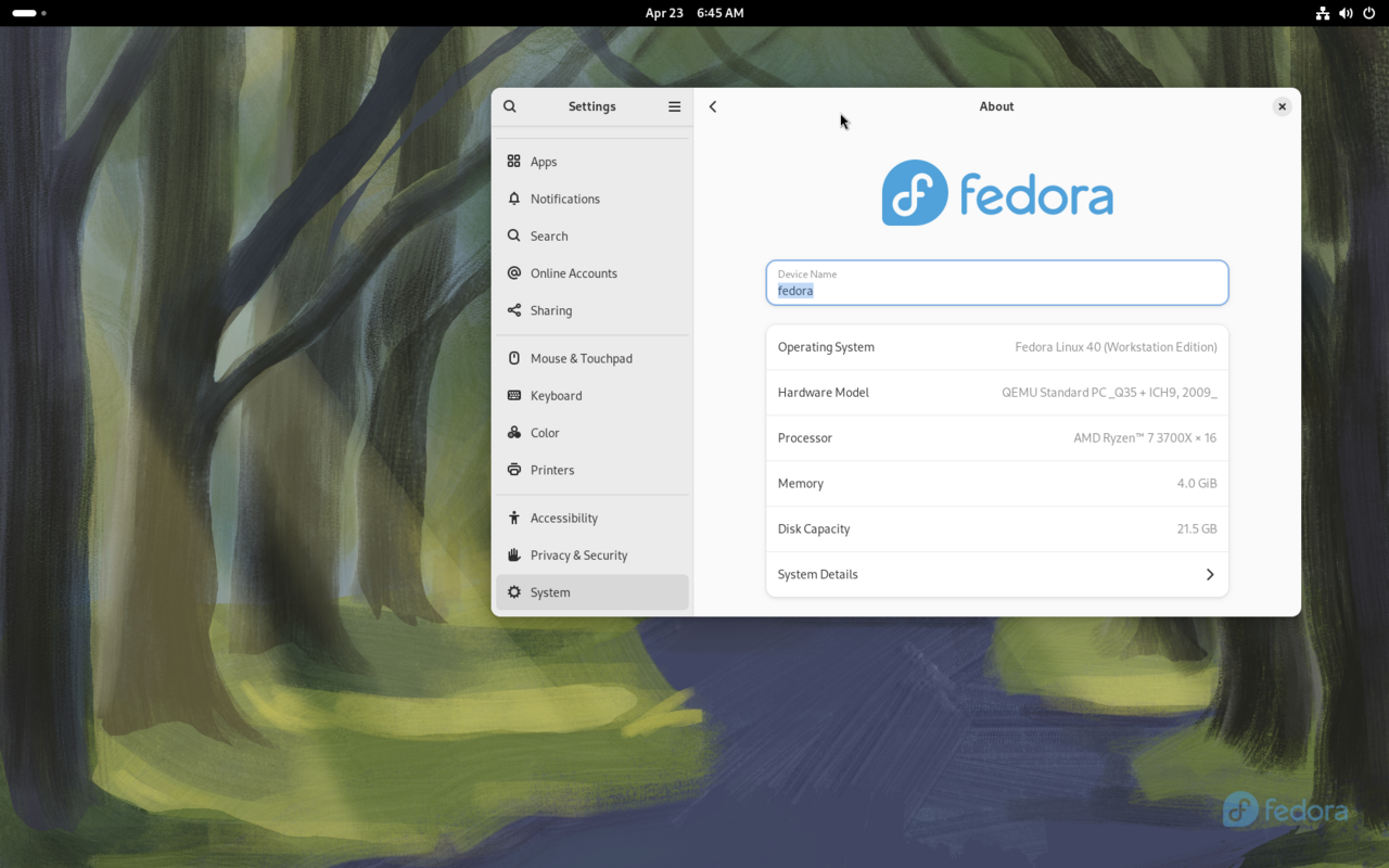 Fedora screenshot
