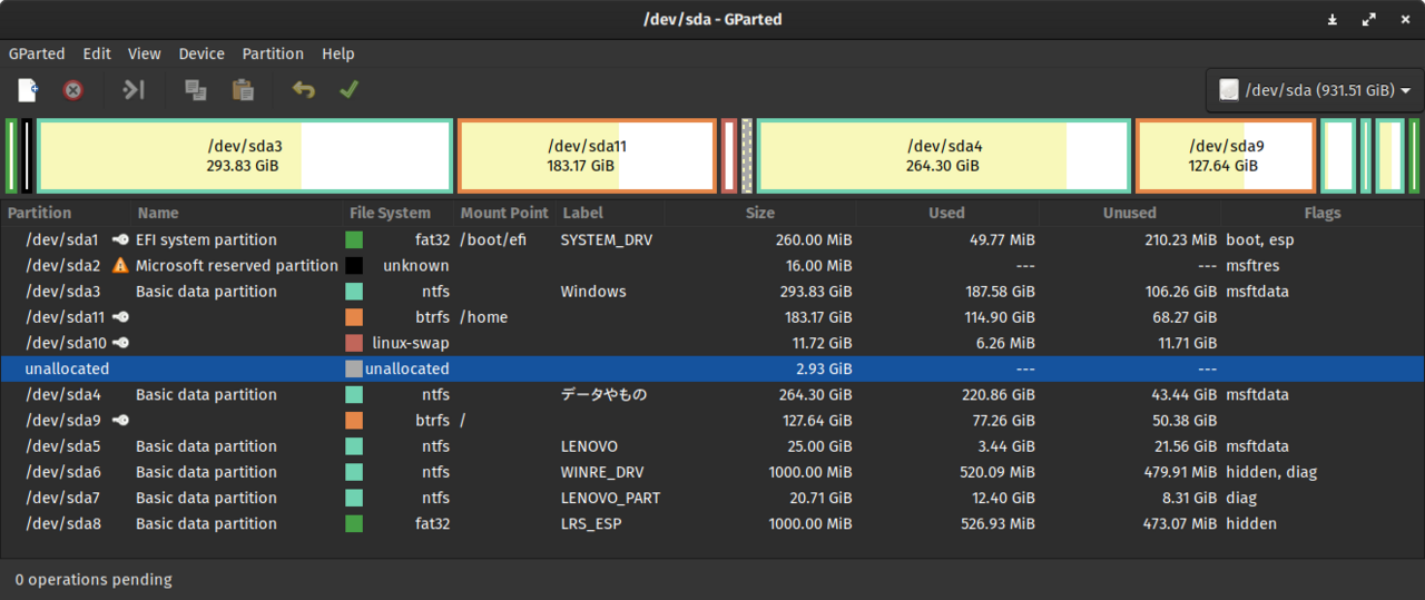 GParted screenshot